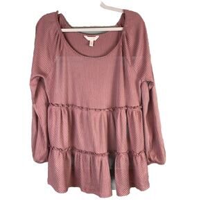 Lauren Conrad 0X Blouse Shirt Pink Round Neck Long Sleeve Babydoll Top Feminine